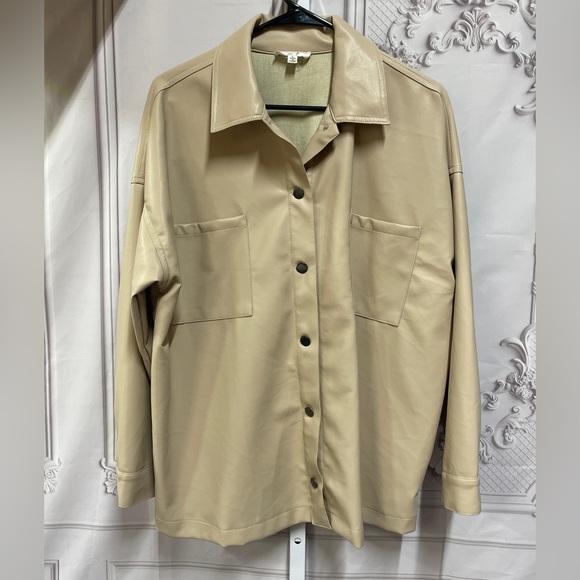 Easel Tan Faux Leather Women's Oversized Size Large Shacket - Picture 1 of 4